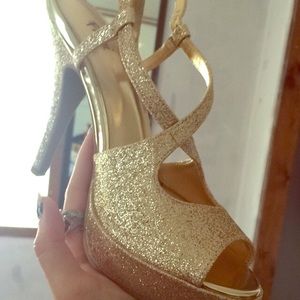 Gold glitter formal heels