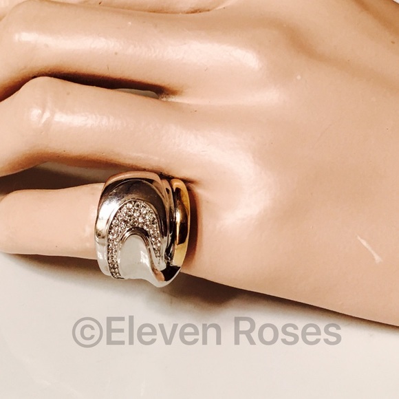 Sterling Silver & 18k Wide Dome Statement Ring - Picture 3 of 4