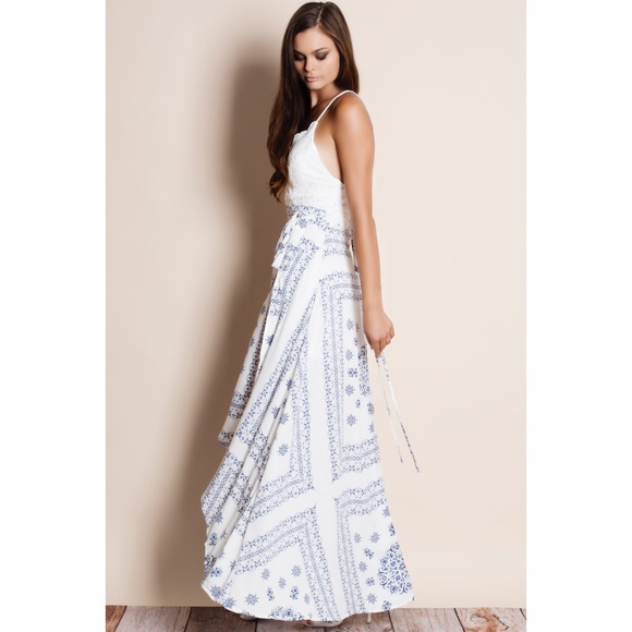 Crochet Printed Faux Wrap Dress - Picture 2 of 4