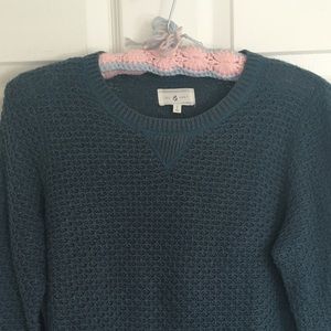 Slate blue Lou & Grey cozy waffle-knit sweater.