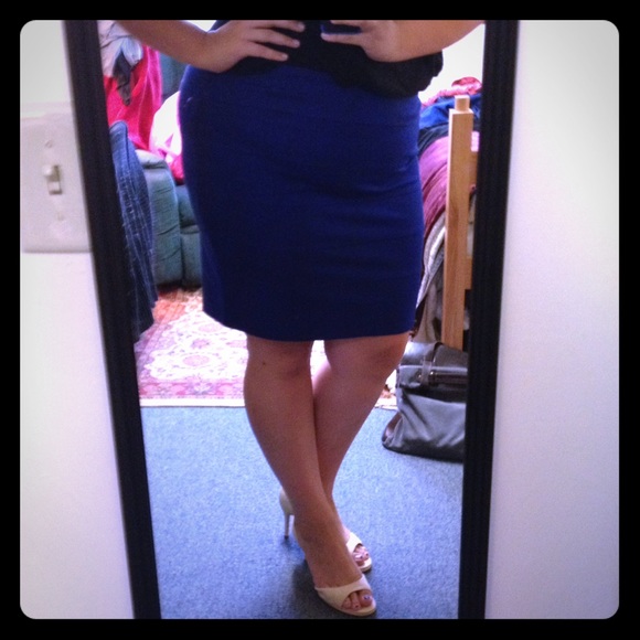 Electric blue bandage wrap skirt