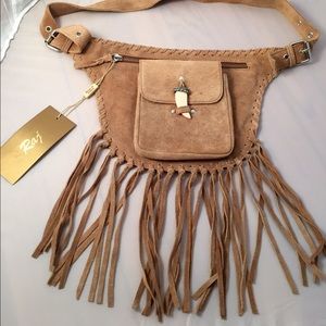 Raj leather fanny pack with tassels