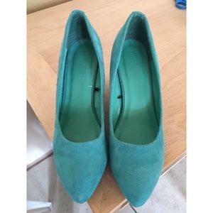 Turquoise Suede Wedge Heels