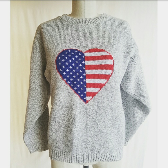 Vintage  Sweaters - Vintage Heart USA Flag Sweater