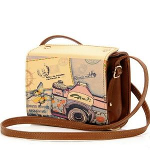 female mimi vintage camera doodle print handbag