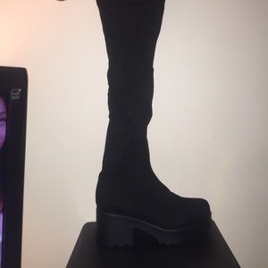 Black platform knee boots
