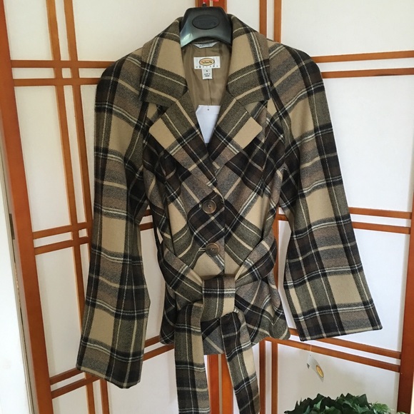 Talbots wool plaid bias-cut belted jacket - Picture 1 of 4
