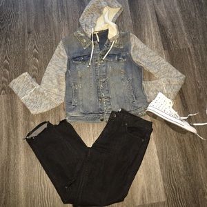 Free People jean jacket hoodie