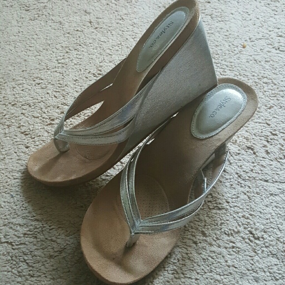 Silver Flip Flop Wedges