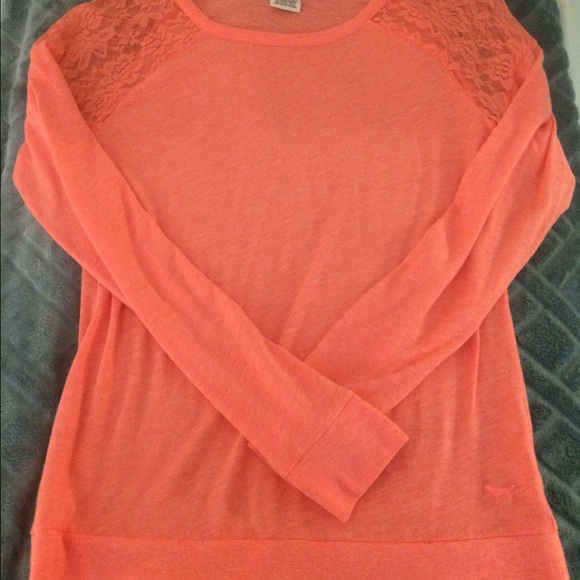 PINK lace shoulder long sleeve - Picture 1 of 1