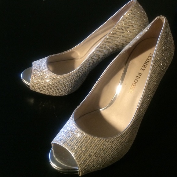 Audrey Brooke gold and silver sparkly heels