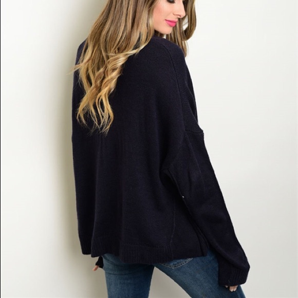 Navy Boyfriend V-Neck Sweater - Picture 3 of 4