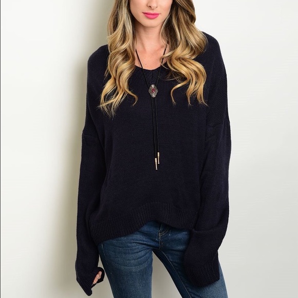 Navy Boyfriend V-Neck Sweater - Picture 4 of 4