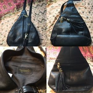 Tiananello Black Genuine Leather Sling Backpack