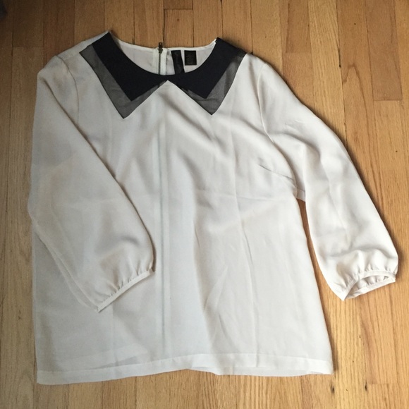 Cream and Black faux Collar Blouse