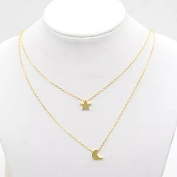 Gold moon and star layered stacked necklace - Picture 2 of 2