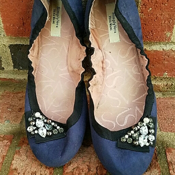 Navy Blue Jeweled Vera Wang Flats