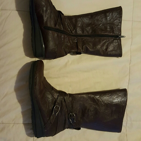 Brown mid calf boots
