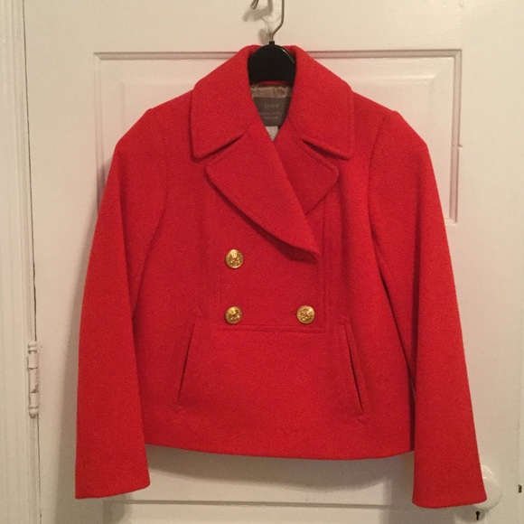 Red J.Crew Wool Pullover Pea Coat