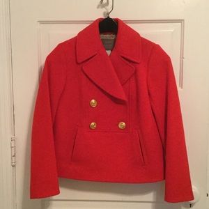 Red J.Crew Wool Pullover Pea Coat