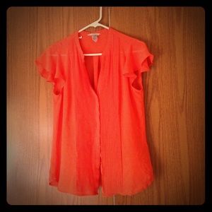 H and m sheer orange blouse
