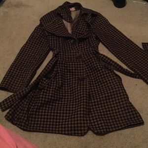 Checker denim trench coat