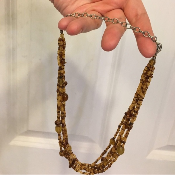Amber Beaded Necklace Hook and Eyelet Clasp