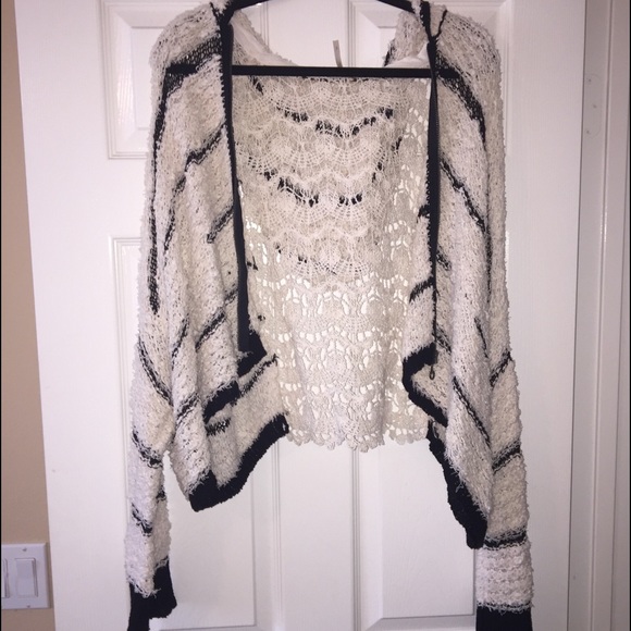 FREE PEOPLE zip up sweater with lace back