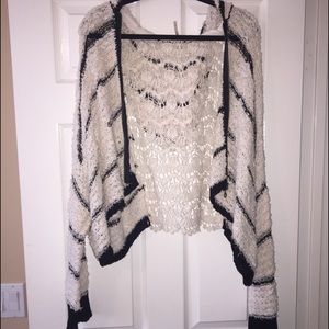 FREE PEOPLE zip up sweater with lace back