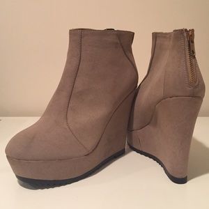 Taupe Suede Wedge Booties