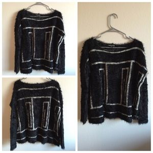 Black Print Fringe Sweater