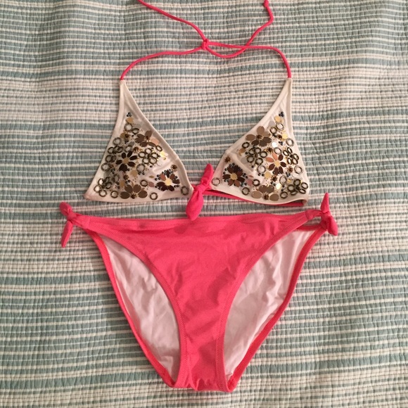 Victoria's Secret Embellished Top w/Coral Bikini M