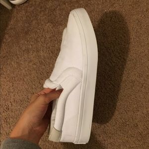 White adidas court vantage slip ons
