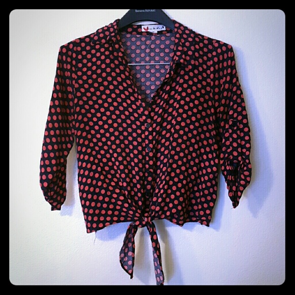 Navy Blue and Coral Polkadot Shirt