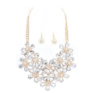 Floral stone cluster chain statement necklace