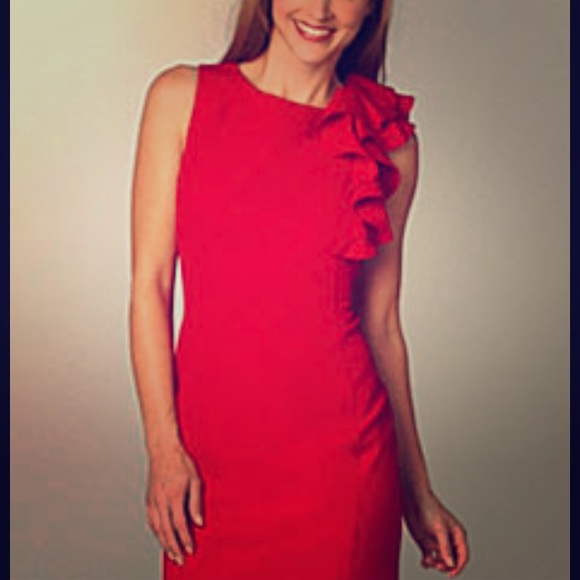 calvin klein ruffle shoulder dress