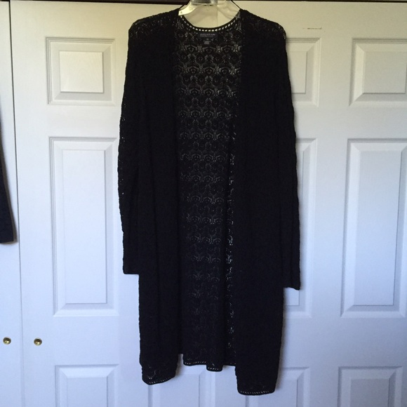 3/4 length black cotton crocheted sweater