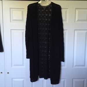 3/4 length black cotton crocheted sweater