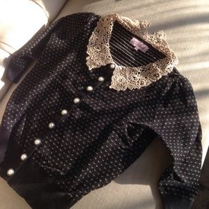 Modcloth antique polka dotted cardigan with lace