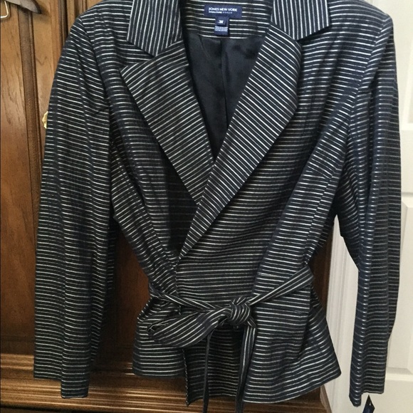 SALE Black/taupe striped jacket with tie at waist