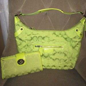 Coach Lime Green Purse and matching wallet