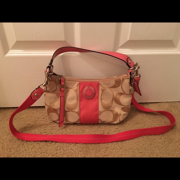 Coach coral and khaki demi crossbody