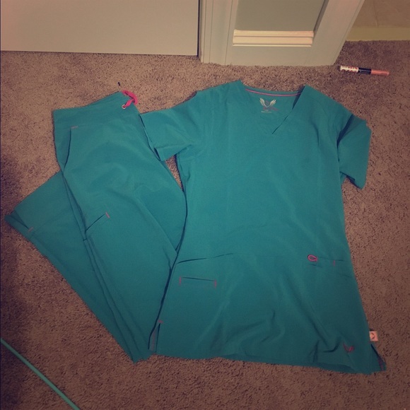 Teal Smitten Scrub Set