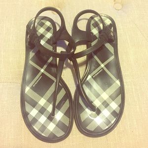 Burberry Black Rubber Thong Ankle Strap Sandal