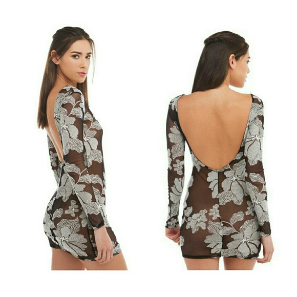 Akira long sleeve sheer flower detail dress/top - Picture 2 of 5