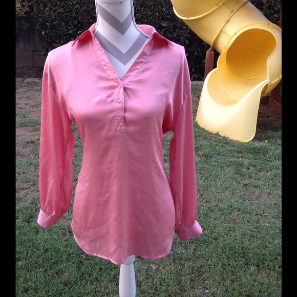 Dress barn pink silky hi-low blouse medium M