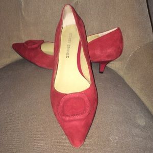 Red suede kitten heel, size 8