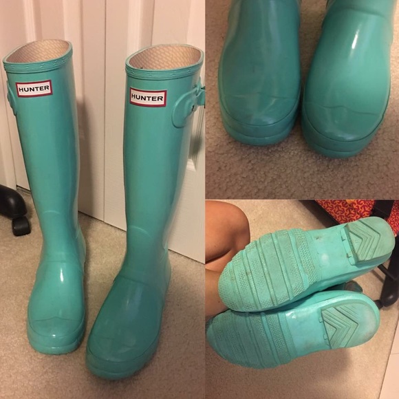 Rare Tiffany Blue Hunter Glossy Rain boots