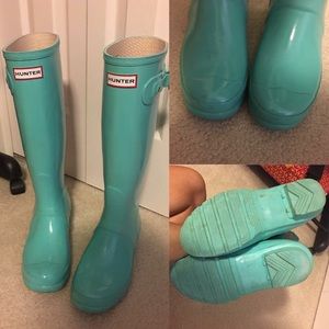 Rare Tiffany Blue Hunter Glossy Rain boots