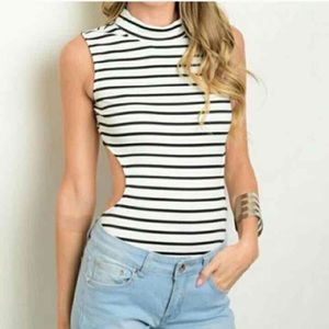Striped Backless Bodysuit